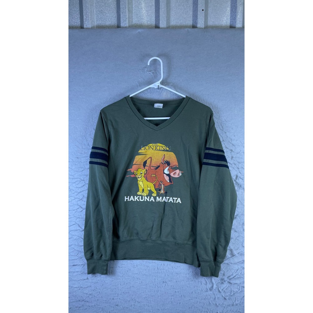 Disney The Lion King Sweatshirt Mens M Green Excellent Hakuna Matata V-Neck